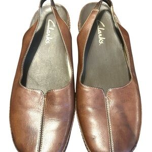 Clarks Brown Leather Slingback Flats‎ Comfortable Casual Shoes